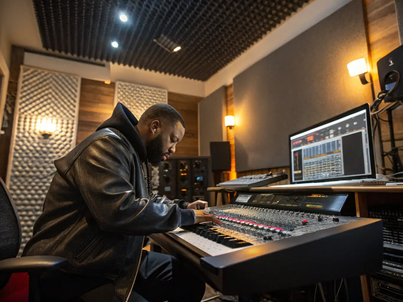 A vibrant studio session with an artist receiving coaching from our experienced team, showcasing the personalized attention and guidance provided in our artist development program.